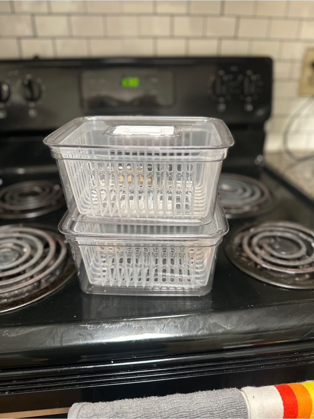 Clear Plastic Produce Storage Containers with Ventilated Inserts (Set of 2)